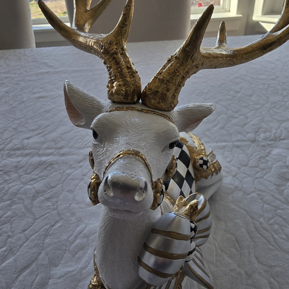 Set of Mckenzie Childs Courtly Check White Bow Deer. Holiday Gorgeous! - Picture 11 of 16
